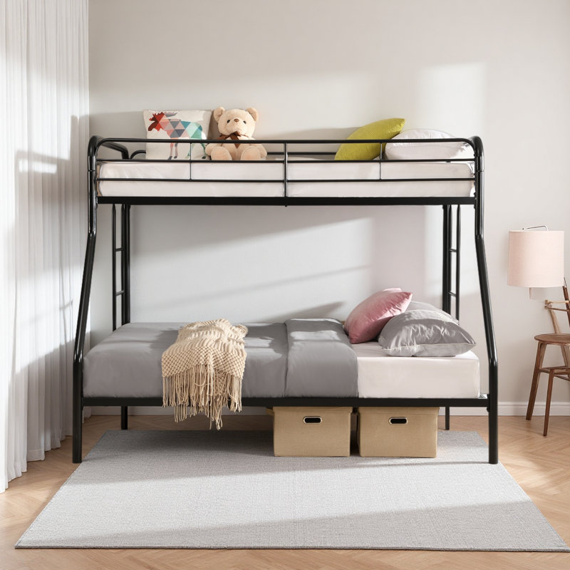 Lit superposé simple au dessus d'un lit double, aucun sommier nécessaire, grand rangement sous le lit, assemblage facile