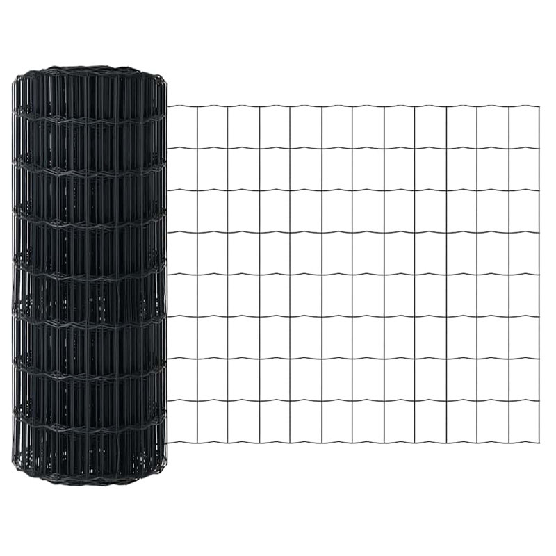 Vidaxl Fence With Posts Steel, Grey, 80cm H x 2500cm W x 3.2cm D