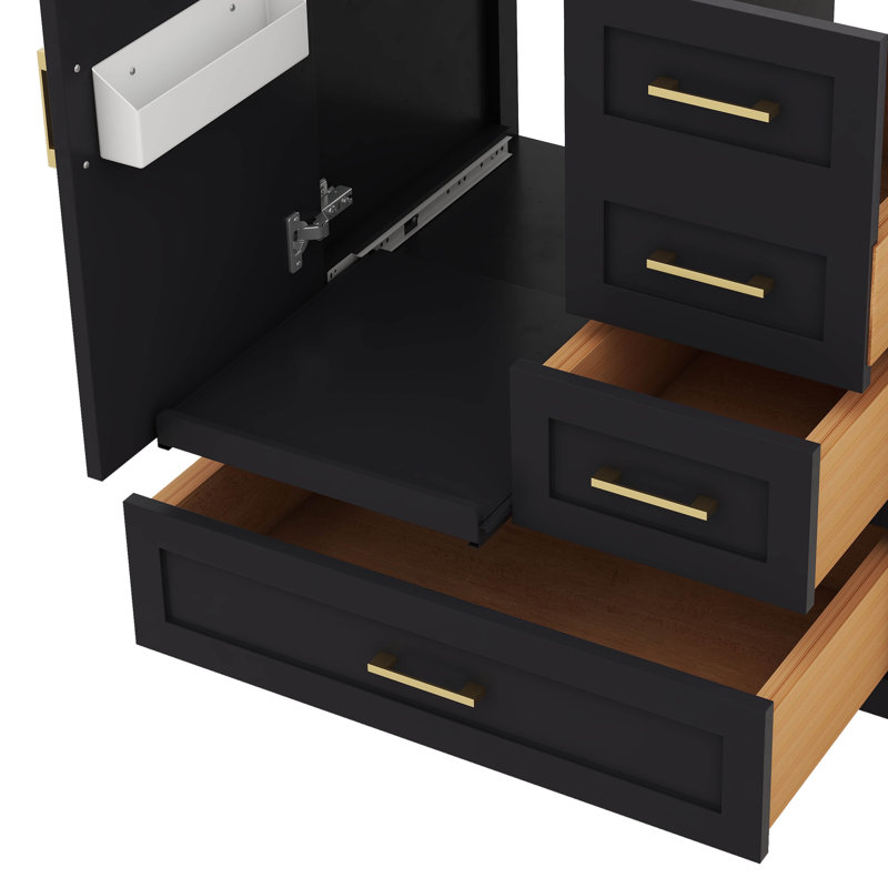 Armoire de rangement pour meuble-lavabo 30 po avec 3 tiroirs et plateau amovible, Noir/or