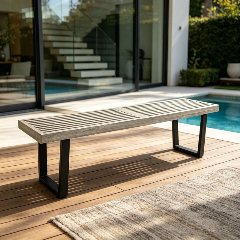 Banc de patio en bois d'acacia, Noir + gris