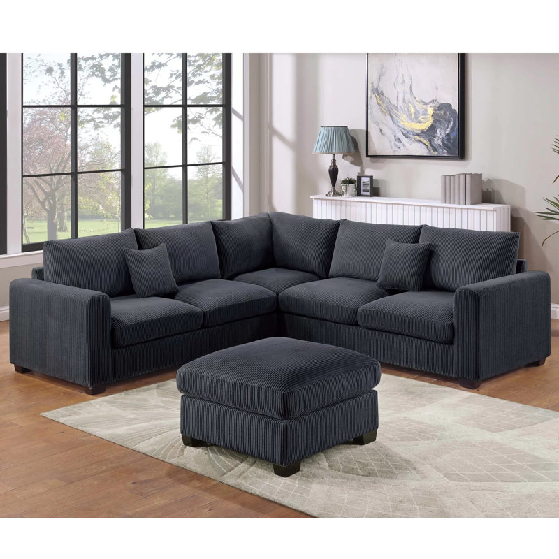 Ensemble modulaire en velours côtelé avec repose-pieds, Velours côtelé noir