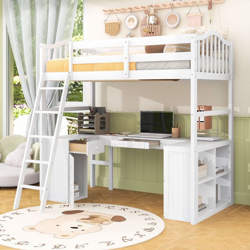 Lit mezzanine simple avec bureau et tiroirs de rangement