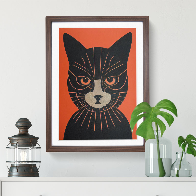 Mesmerising Cat Abstract - Framed Print, 64cm H x 46cm W, Brown