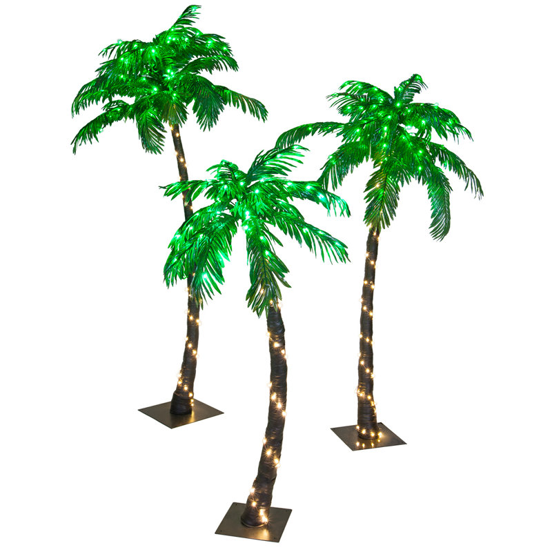 5' Green and White LED Lighted Outdoor Christmas Palm Tree