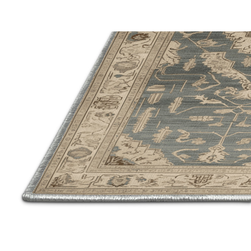 Tapis beige Art Deco lavable à la machine, Rectangulaire 3 pi x 5 pi
