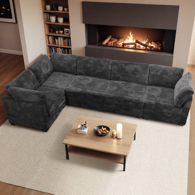 5-Piece Modular Corduroy Sectional Sofa, Deep Seat Cloud Couch For Living Room & Bedroom, Easy To Assemble, Soft Upholstered Modern L-Shaped Sofa