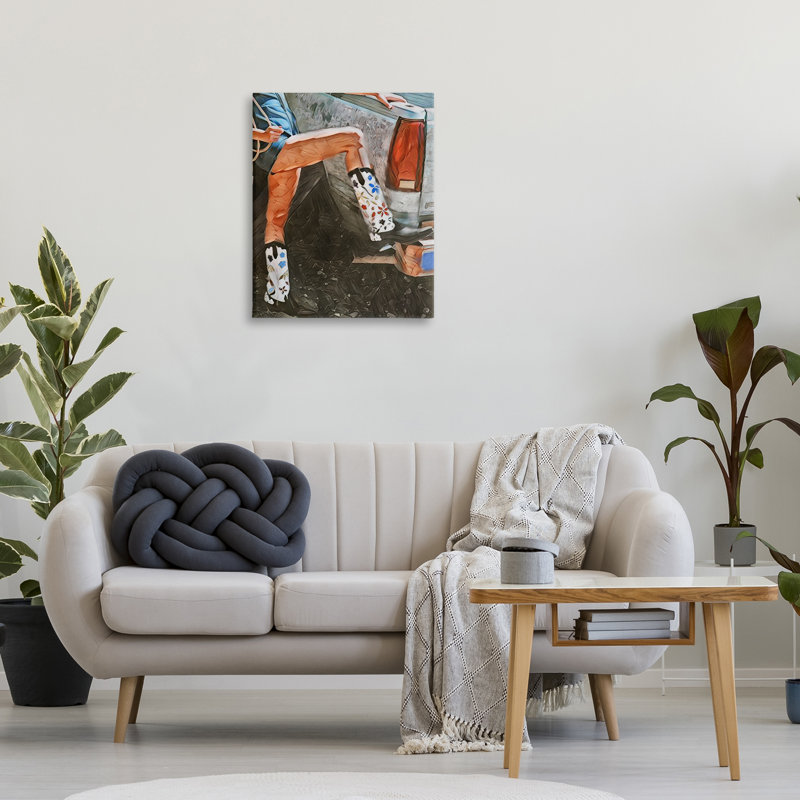 Toile ronde avec bottes de cow-boy, design par Jesse Keith, H 30 po x l 24 po