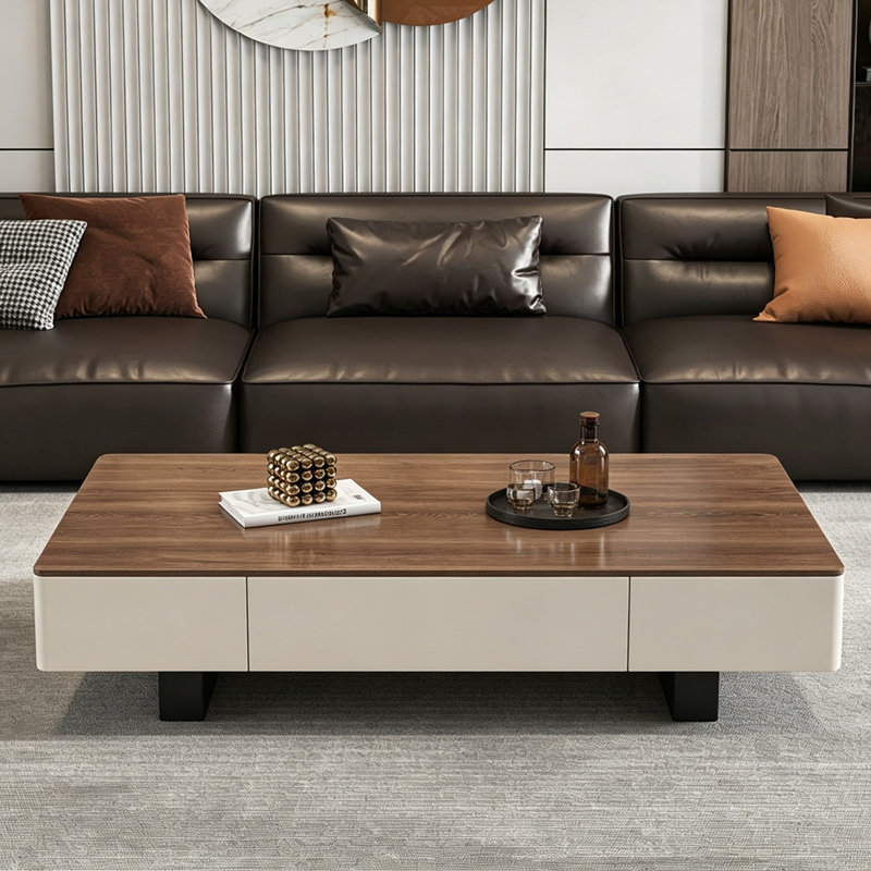 Table basse Modern, H 16,5 po x L 63 po x l 31,5 po, Beige/noir