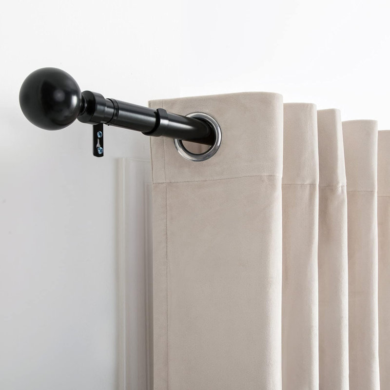 Curtain Poles Metal Plain Ball Extendable Curtain Pole 160 Cm To 300 Cm, Matte Black