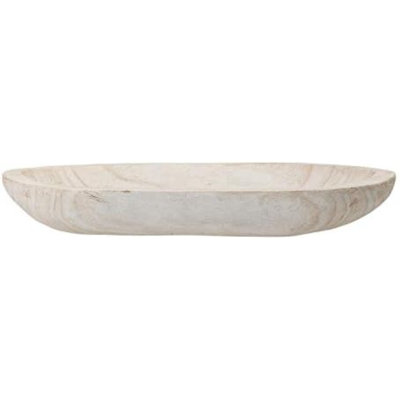 Hand-Carved Paulownia Wood Bowl with Whitewashed Finish
