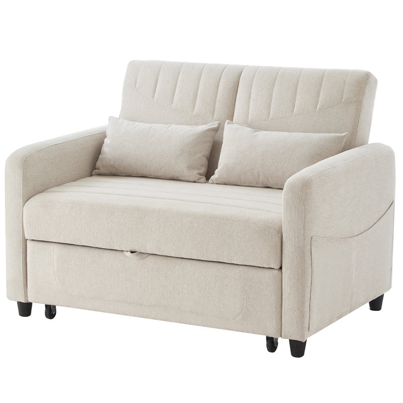 2 Seater Linen Sofa Bed, Beige