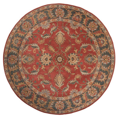 Buckhill Oriental Hand-Tufted Wool Area Rug in Brick Red/Navy/Mustard