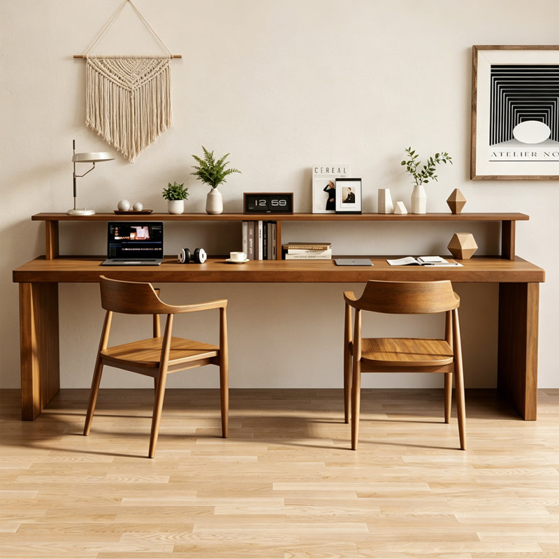 Modern Solid Wood Rectangular Desk with Shelf, 39.37" H x 78.74" W x 19.69" D