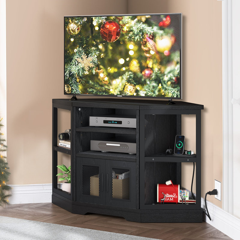 Preiss 47" Corner TV Stand with Media Storage for TVs up to 50" For Living Room, Black