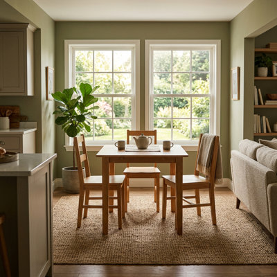 Ensemble de salle à manger rectangulaire 3 pièces en bois massif fini chêne, design moderne à dossier à lattes