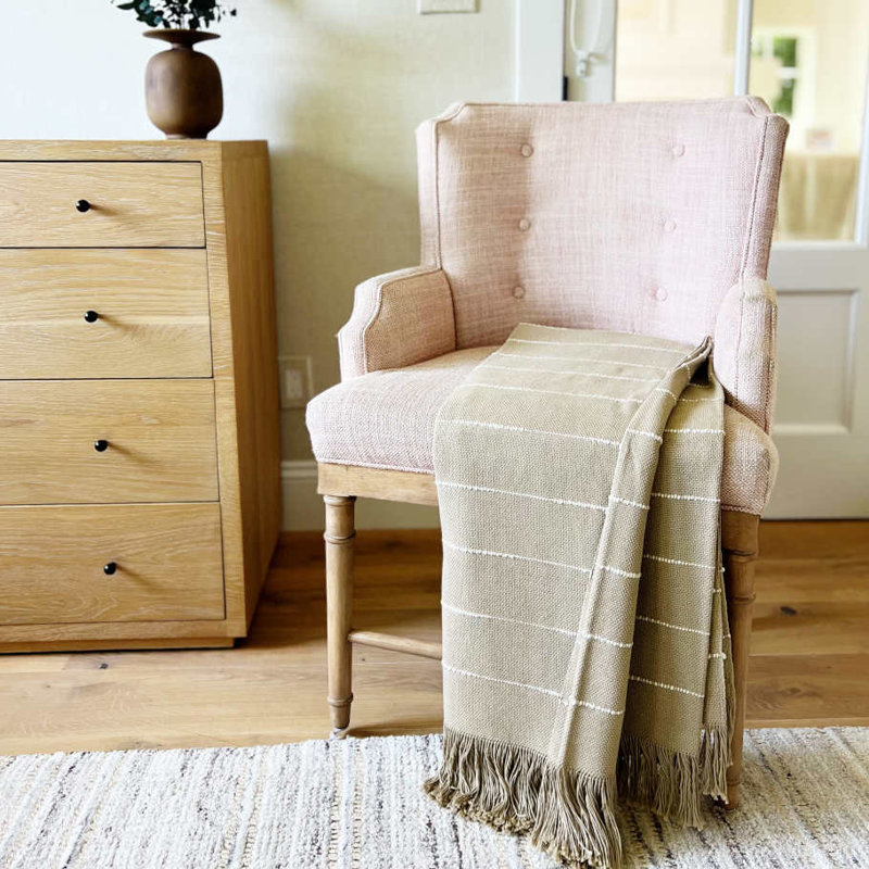Pampa Hand Woven Throw Blanket, Camel/White Striped