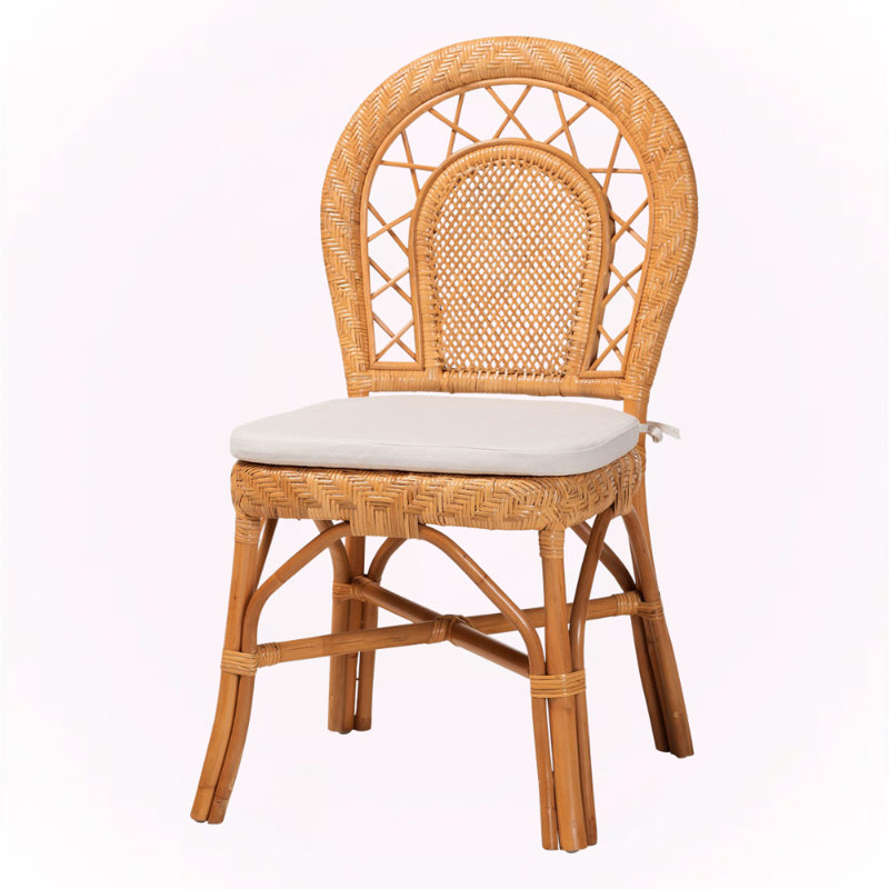 Nadra Dining Chair in Natural Rattan with Curved Backrest and Removable Cushion