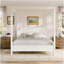 Queen Size Wooden Canopy Platform Bed with Headboard and Support Legs, Creamy White-1914590044