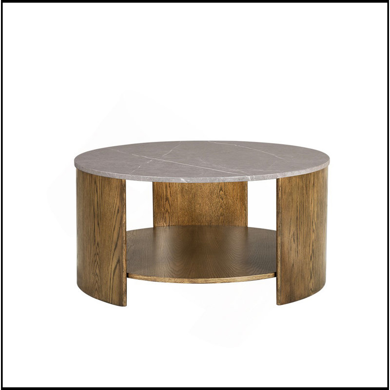 Table basse en bois avec tablette de plancher, Plateau gris / base en chêne