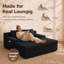Canapé-lit convertible surdimensionné en velours côtelé 66 po avec coussins et poches latérales, siège simple extra large et profond, aucun assemblage requis (noir)-1641013101