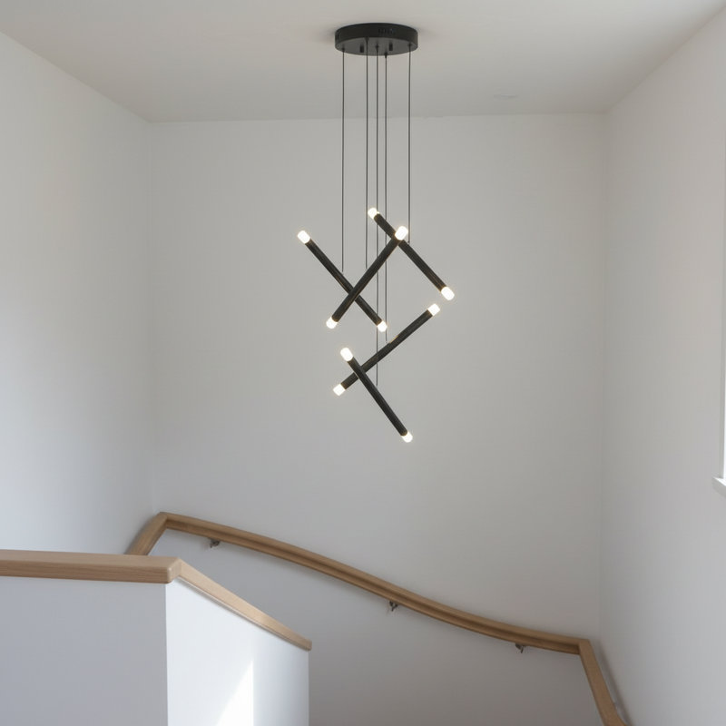 10 lumières de style moderne avec lustre en escalier et tube en spirale, H 63 po x l 9,8 po x P 9,8 po, 10