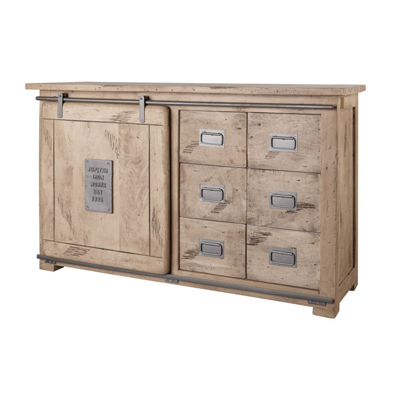 Railway 140cm Solid Wood Sideboard, Whitewash Lacquered