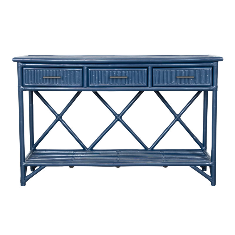 54'' Wide 3 Drawer Rattan Wood Sideboard, Navy Blue