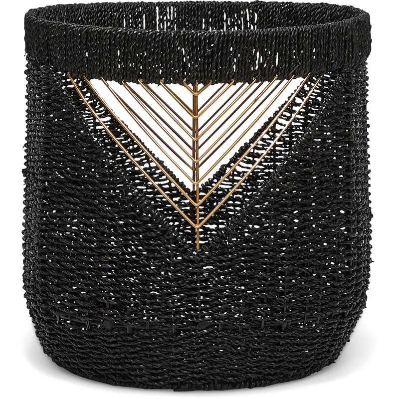 Black and Gold Round Seagrass Storage Basket
