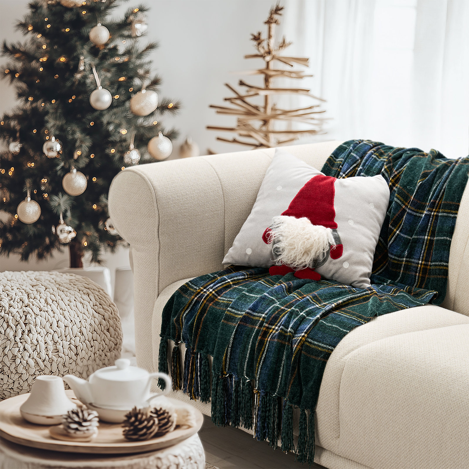 Soft Chenille Throw Blanket, 80" L x 60" W, Pine Green Plaid