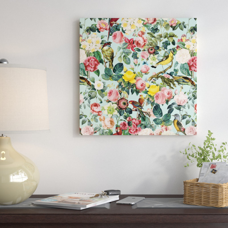 «Floral and Bird III» par Burcu Korkmazyurek, impression sur toile tendue, H 18 po x l 18 po x P 1,5 po, Pas de tapis