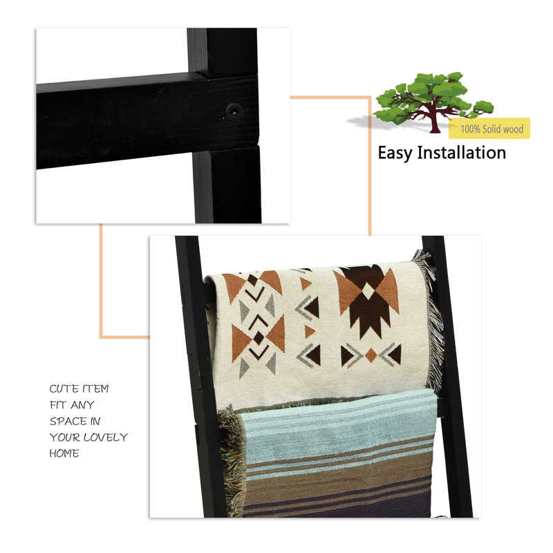 Gracie Oaks 6.4ft Wooden Blanket Ladder,24in Wide, Black