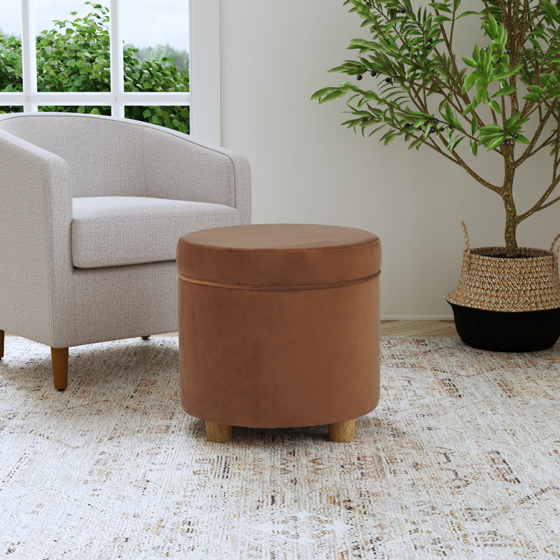 Mayen 19" Wide Round Storage Ottoman, Spice Velvet