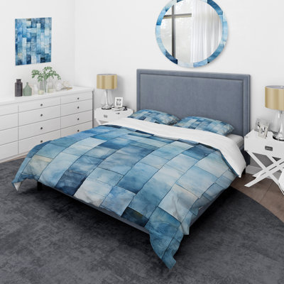 Ensemble de housse de couette blanc et bleu Scandinavian Tiles VII - Abstract Tile