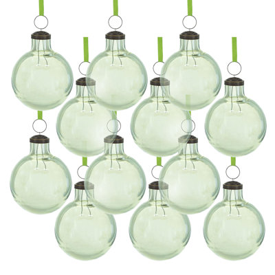 Set Of 12 Long Neck Glass Christmas Ball Ornaments – Elegant Green Finish With Brass Caps, 4 Inch Decorative Baubles For Tree, Garland, And Holiday Centerpiece
