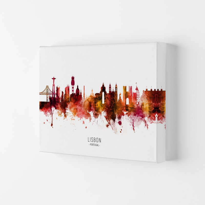 Lisbon Portugal Skyline Red City Name by Michael Tompsett - Print, Wrapped Canvas, 59.4cm H x 84cm W x 4cm D