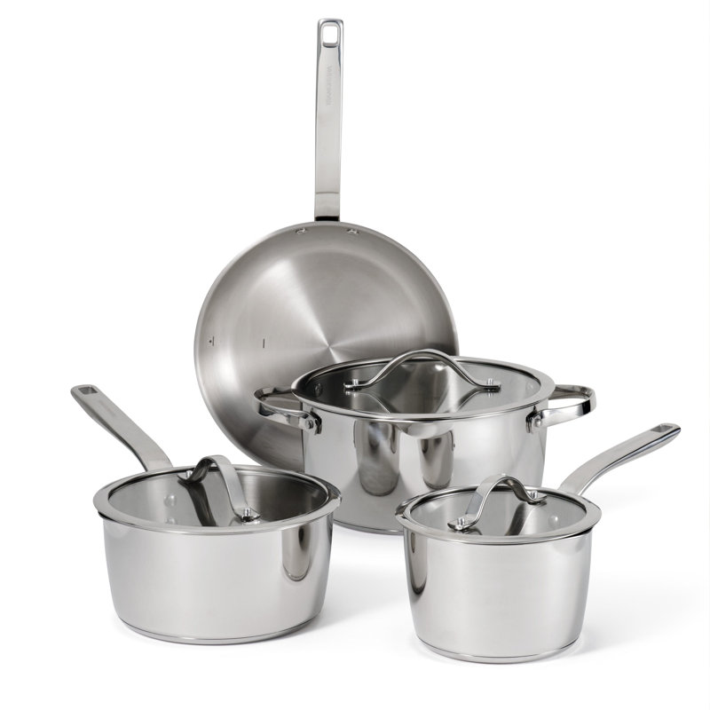 Stainless Steel 7-Piece Cookware Set with Glass Lids
