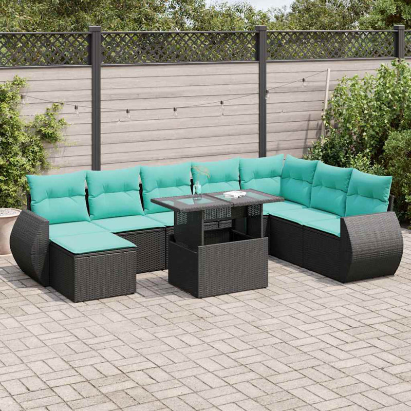  Ensemble 11 pièces de canapé de patio avec coussins en acacia de rotin noir