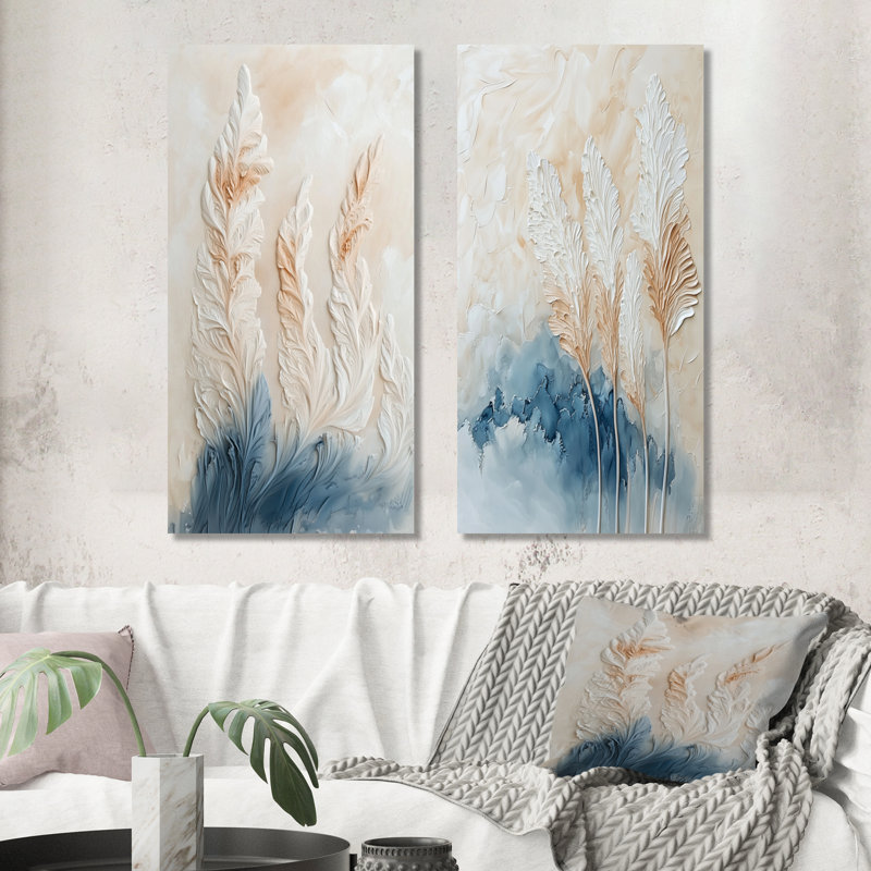 Pampas sous une douce lumière I - Tableau mural en deux parties sur toile représentant des herbes de la pampa, 32" H x 32" W