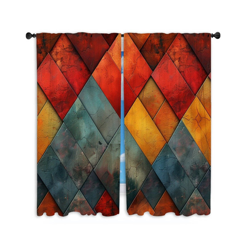 Rideaux de mosaïque avec rideaux à texture vieillie - 2 panneaux, L 20 po x L 63 po