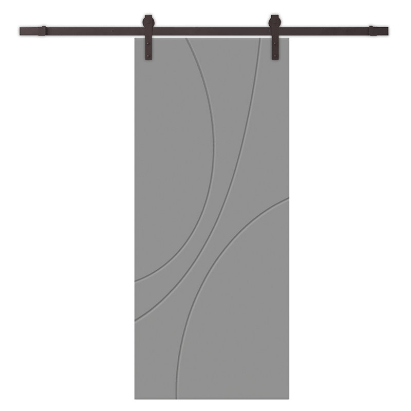 Porte de grange à panneaux et en bois avec quincaillerie d'installation, 24 po x 84 po, Gris clair, Bronze huilé