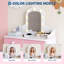 Coiffeuse pour enfant avec miroir lumineux DEL 3 couleurs et tiroir de rangement, chaise assortie incluse, montage facile. Table de toilette pour tout-petit idéale pour la chambre.-2014661417