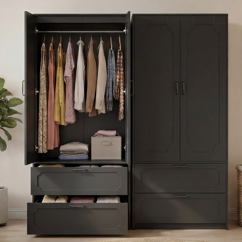 Armoire 71 "avec 2 tiroirs et tringle, Noir