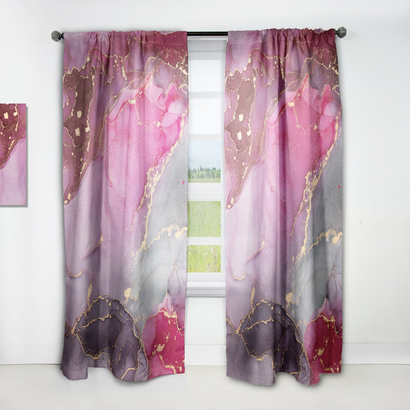 Mauve et gris, art abstrait fluide de luxe - Rideau abstrait - Velours obscurcissant - 1 panneau