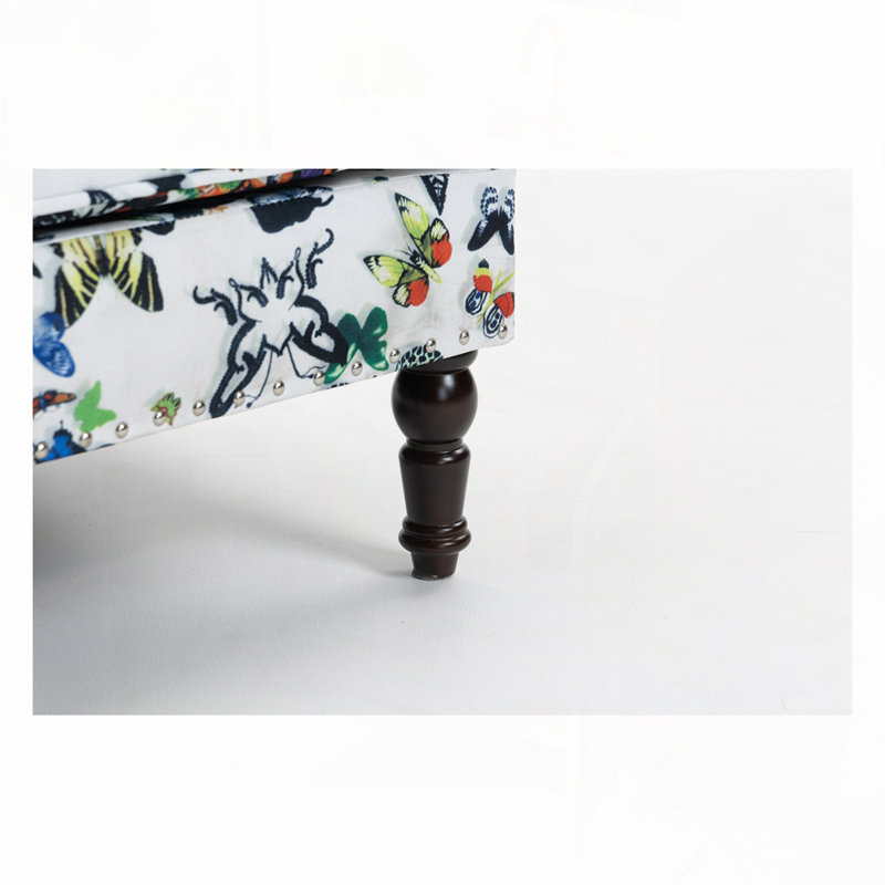 Fauteuil d'appoint vintage en tissu de lin et garniture cloutée
