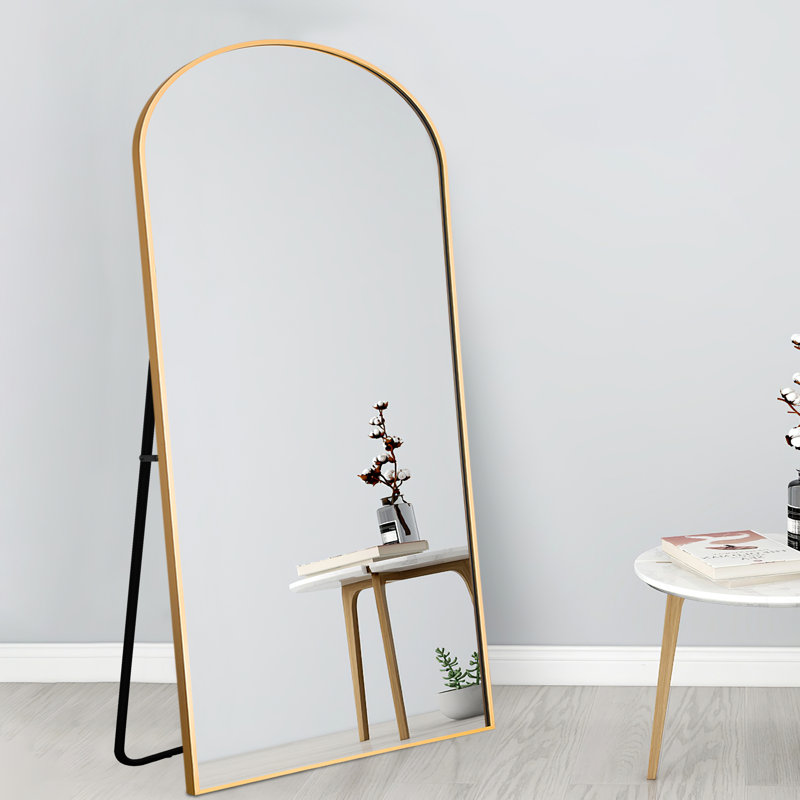 Ezio Arch Wood Full Length Wall Mirror with Bracket, Gold, 64" x 21"