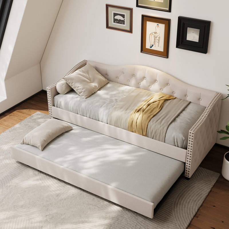 Lit de jour avec couchette Kaevion, Beige, Simple