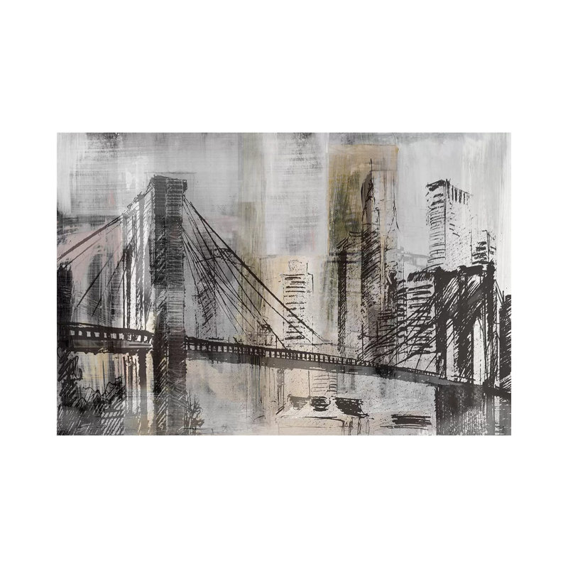 «Brooklyn Bridge Twilight Détail» par Susan Jill - reproduction d'art sur toile tendue, H 18 po x l 26 po x P 1,5 po