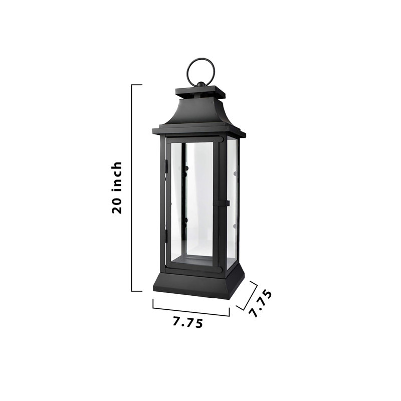 Metal and Glass Outdoor Floor Lantern, Black, 20" H x 6.75" D x 6.75" D