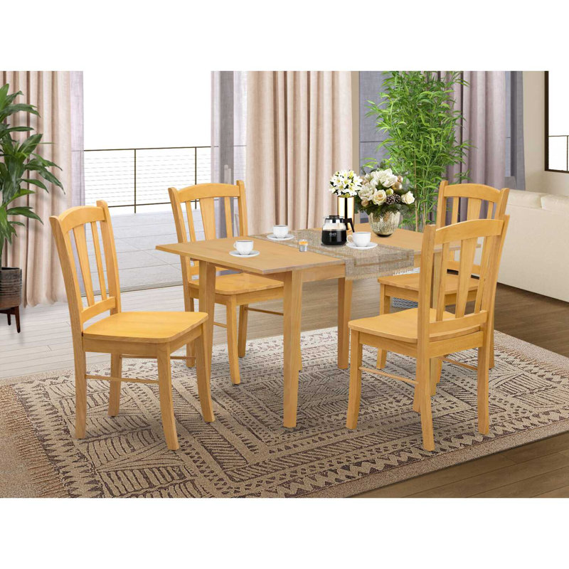 Ensemble de table de salle à manger 5 pièces pour 4 personnes comprenant une table de cuisine rectangulaire avec rallonge papillon et 4 chaises de salle à manger en chêne