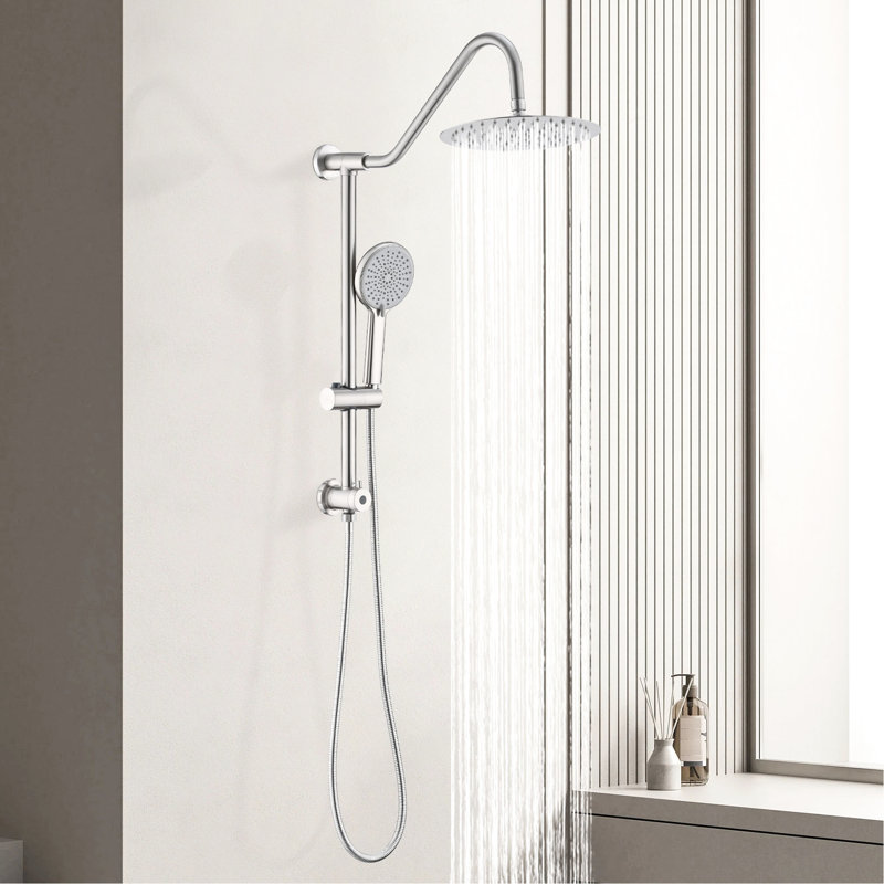 Système de douche avec grande pomme de pluie de 10 po et poche - Grattoir - Construction en nickel brossé, ensemble de 3 modèles de valve de dérivation en métal